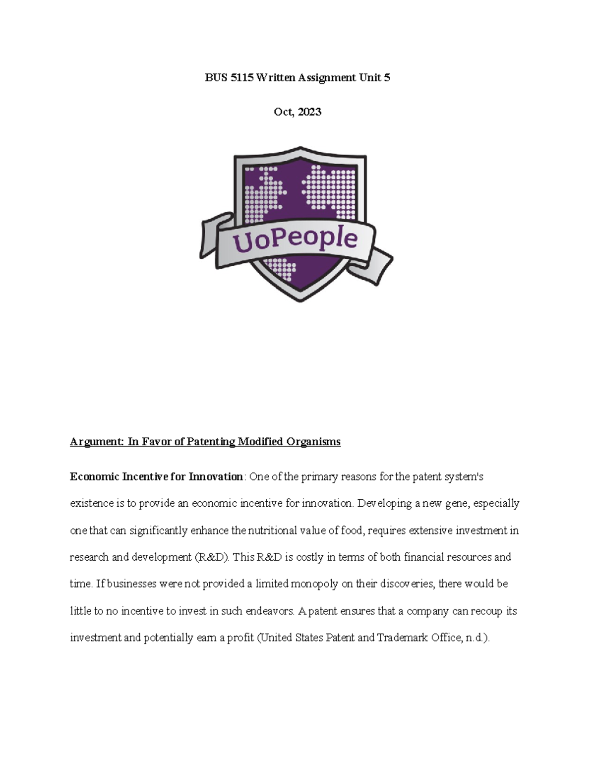 BUS 5115 Written Assignment Unit 5 - Developing A New Gene, Especially ...