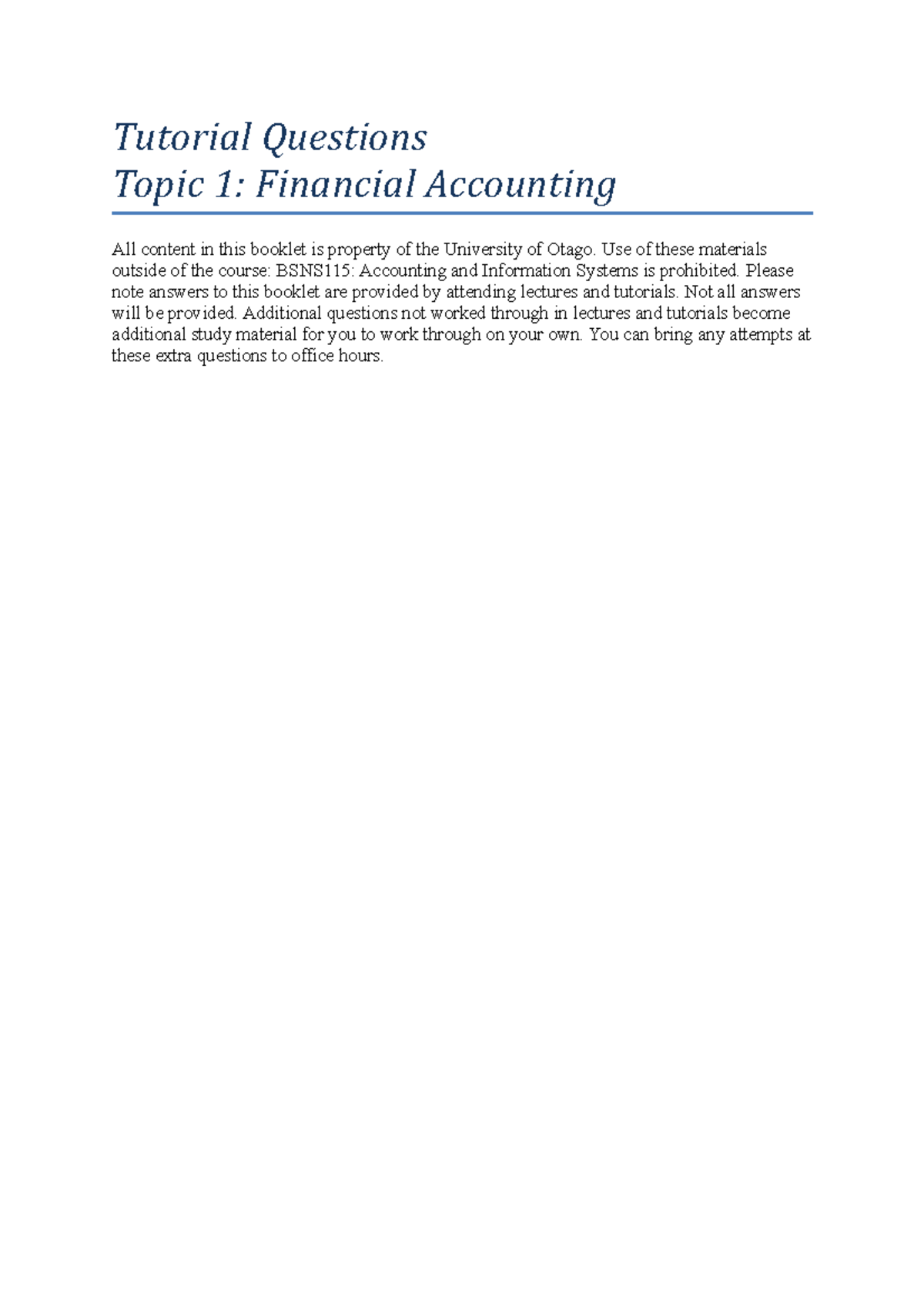 Tutorial Questions Financial Accounting - Tutorial Questions Topic 1 ...