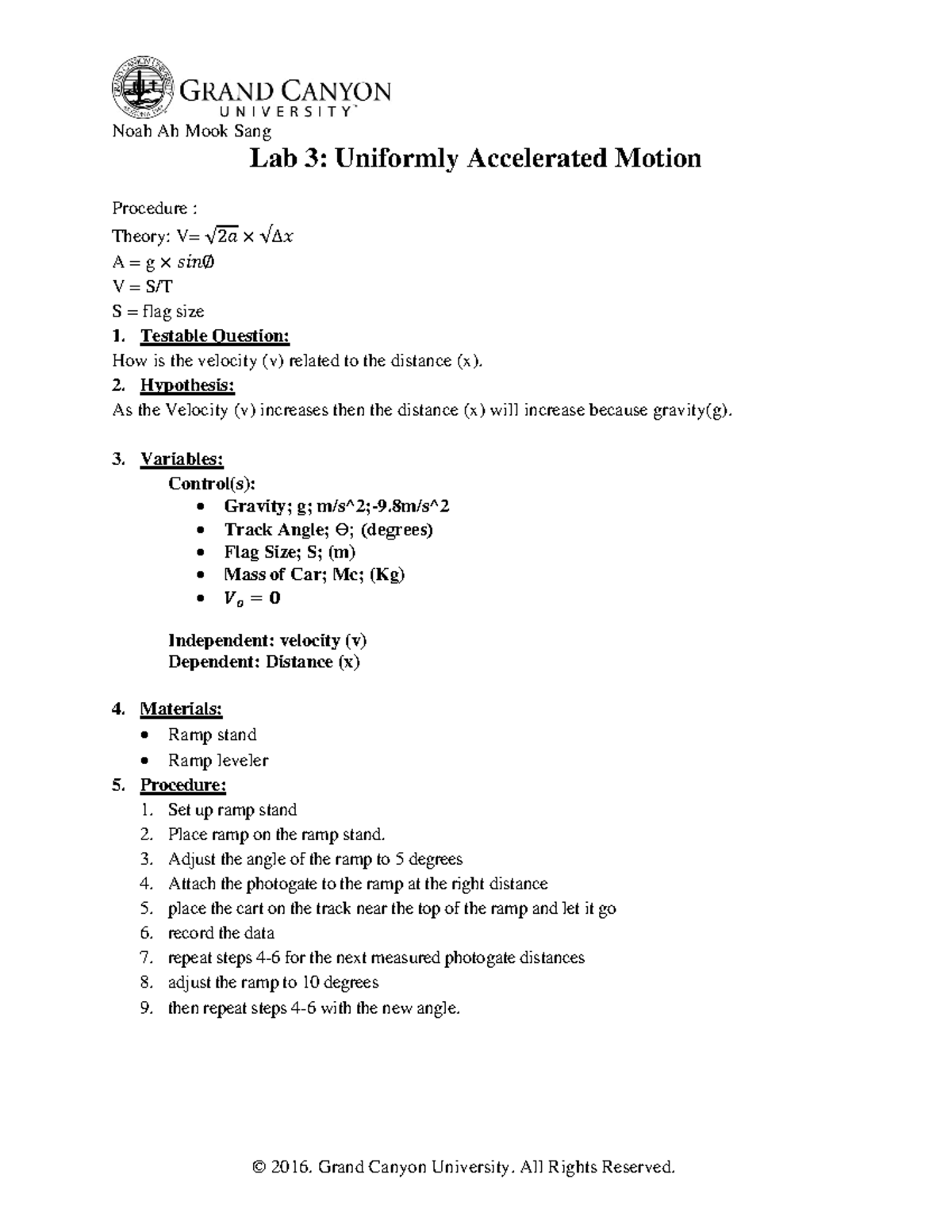 PHY-111L-RS-Lab3 Uniformly Accelerated Motion - Lab 3: Uniformly ...