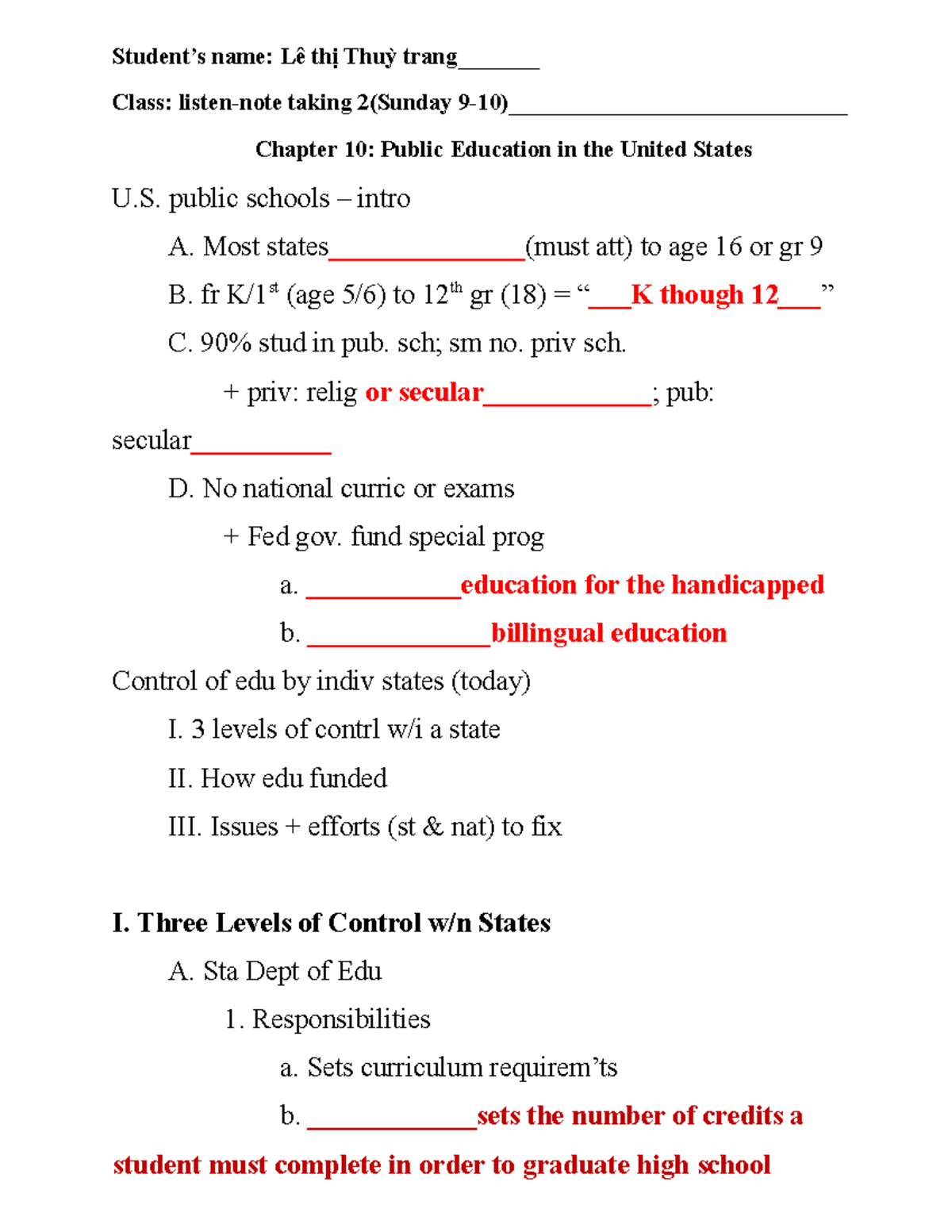 Bản sao Chapter 10 - Lecture notes 1,3-7,10 - Student’s name: Lê thị ...