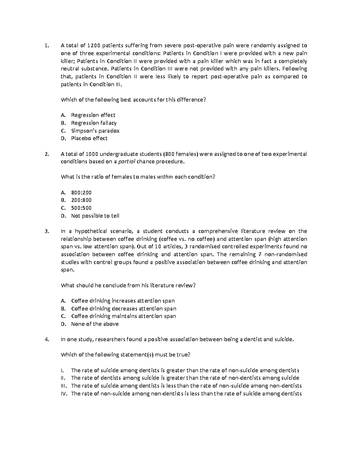 GER Midterm Practice Question - A total of 1200 patients suffering from ...