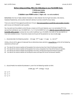 Chem 1B 40 Question Practice Final (Solutions) - Chem 1B Form A Sample ...