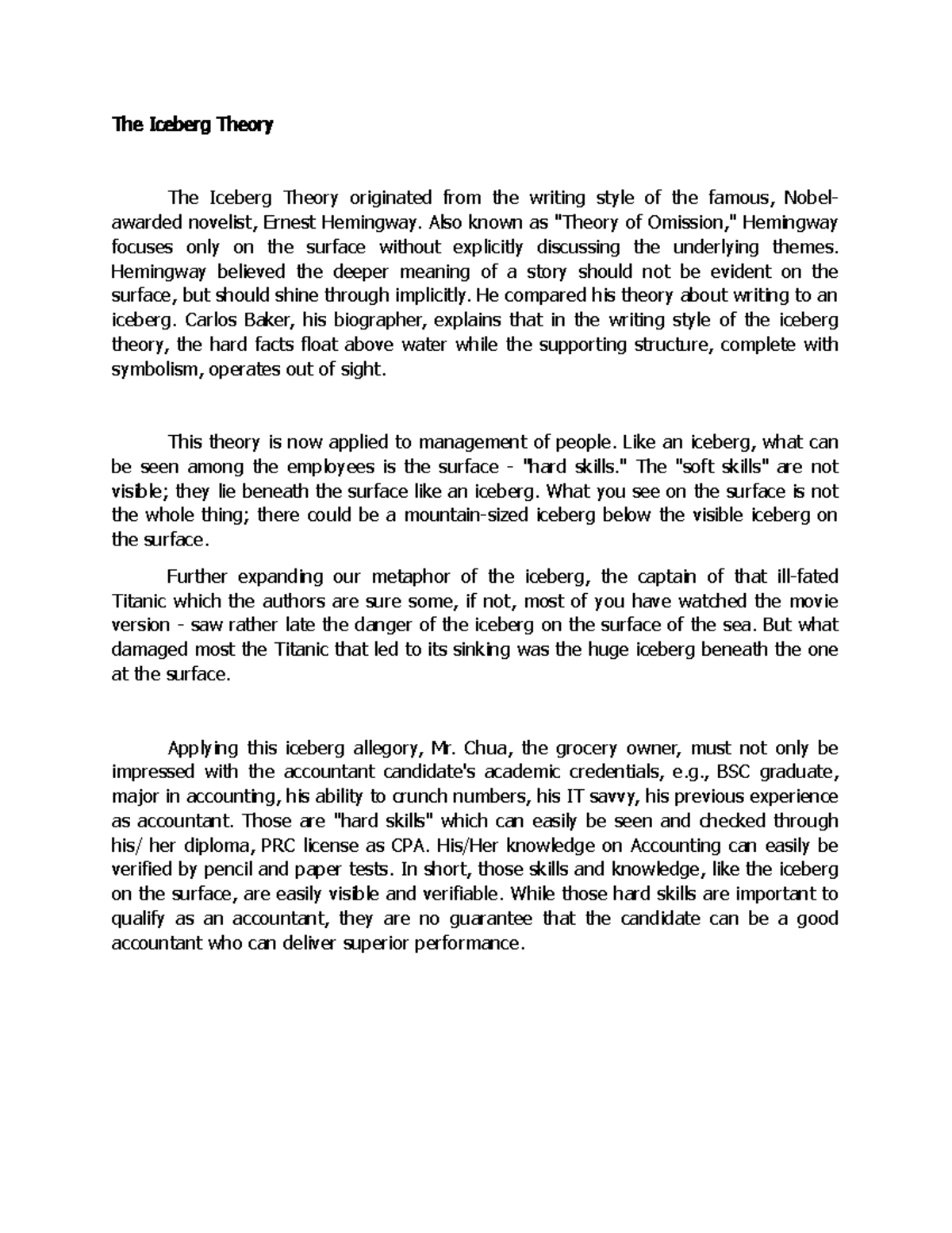 The Iceberg Theory - This is a lecture notes for business management ...