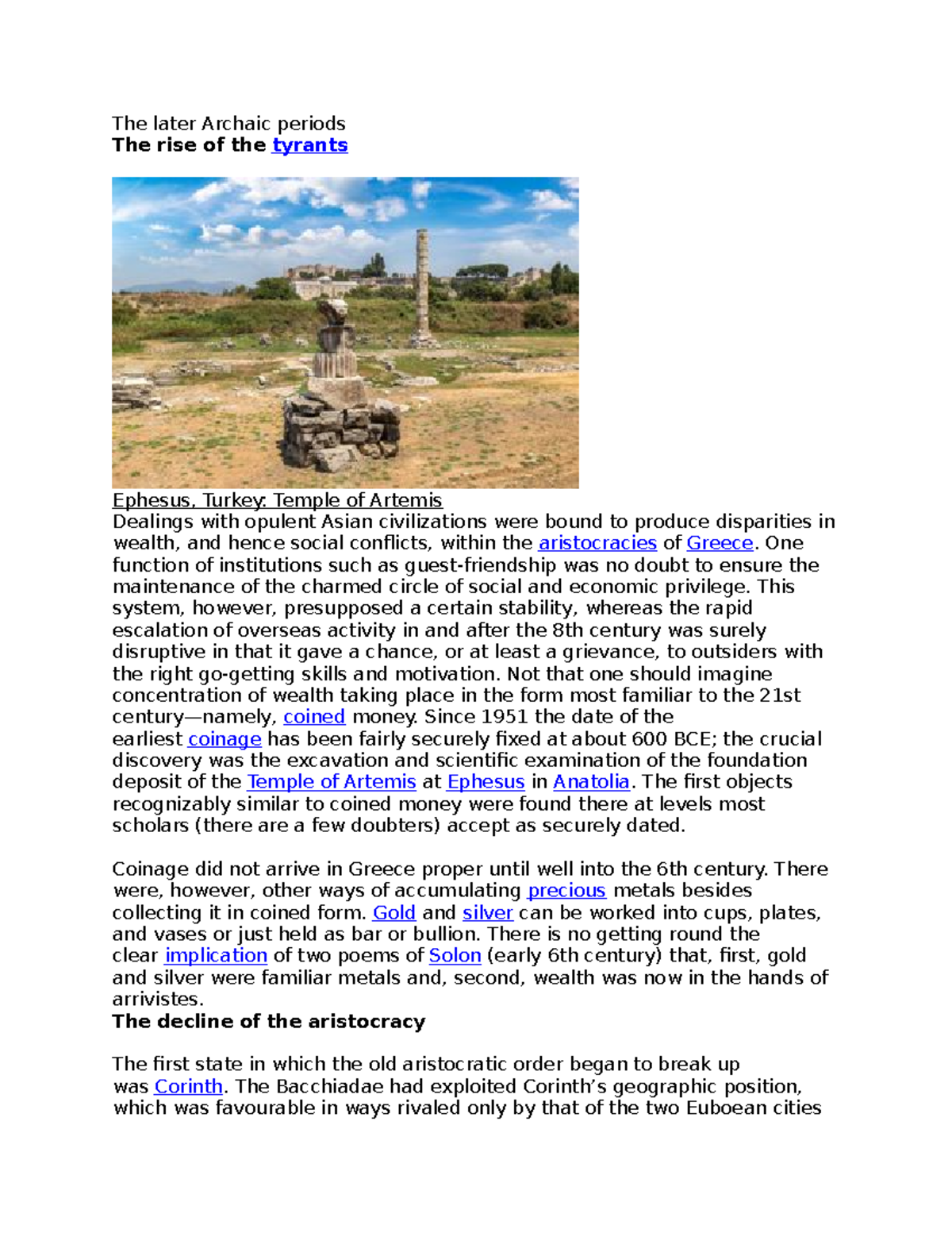 Archaic period later All information for essays on exam 1 if you pick