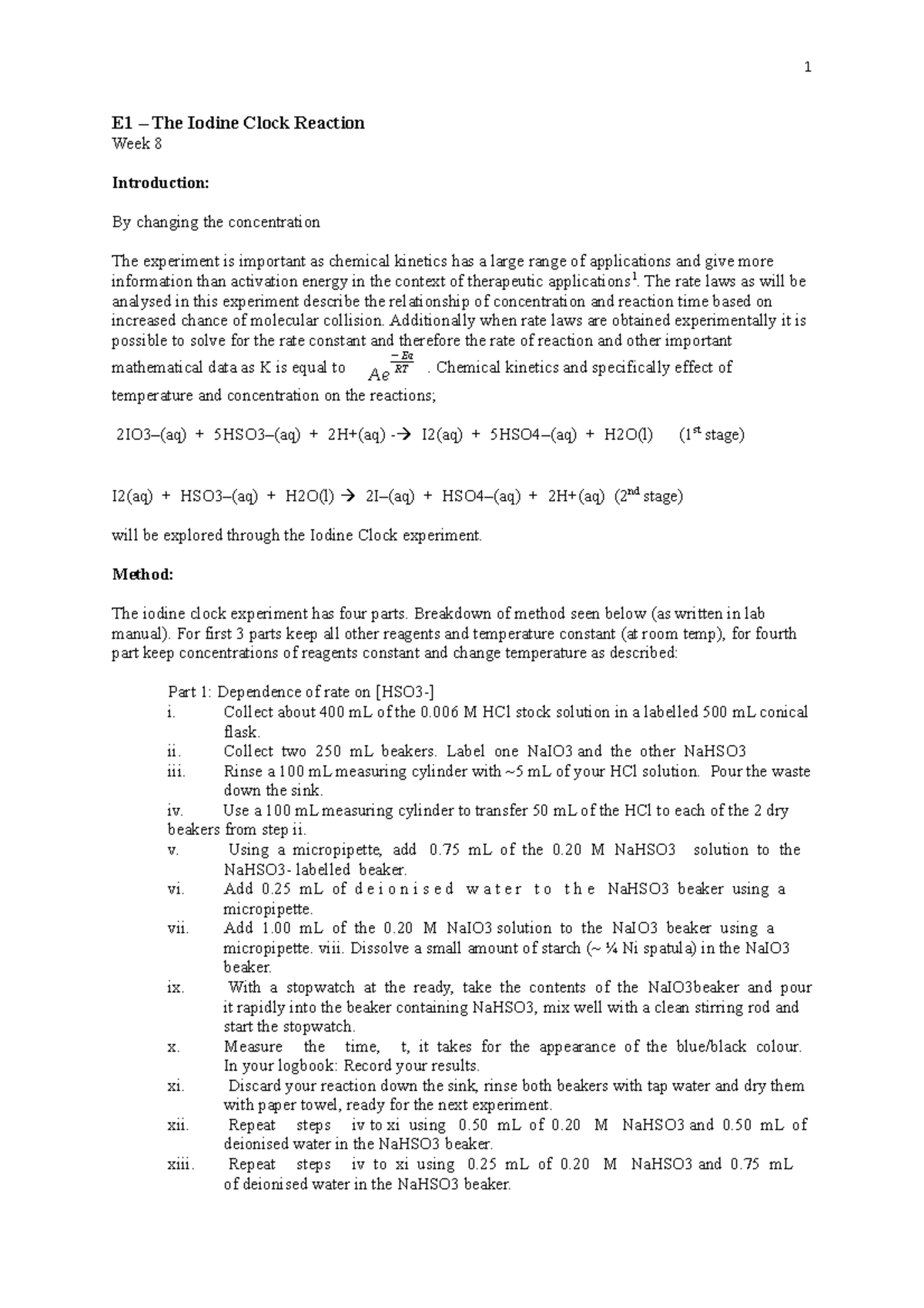 iodine clock experiment write up