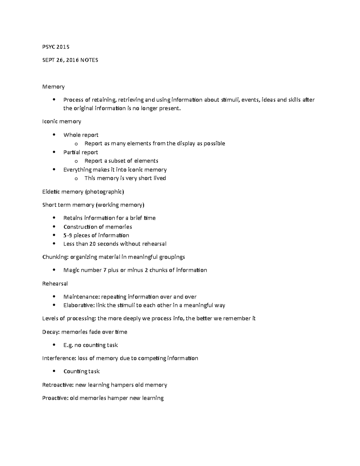 PSYC 201 S 9-26 - Lecture notes 6 - PSYC 201S SEPT 26, 2016 NOTES ...