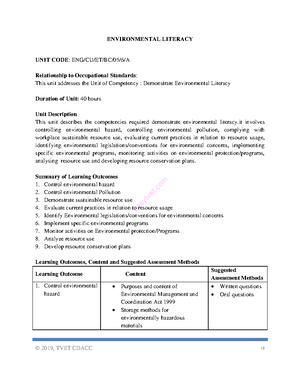 Environ - Practice exercises - DEMONSTRATE ENVIRONMENTAL LITERACY UNIT ...