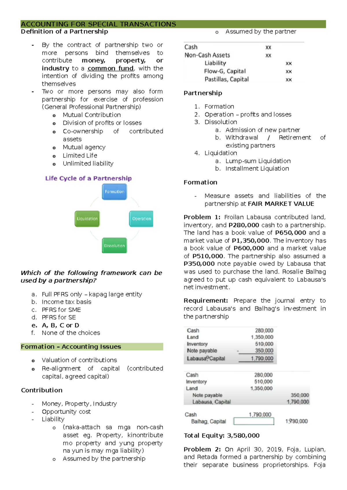 Definition of a Partnership - ACCOUNTING FOR SPECIAL TRANSACTIONS ...