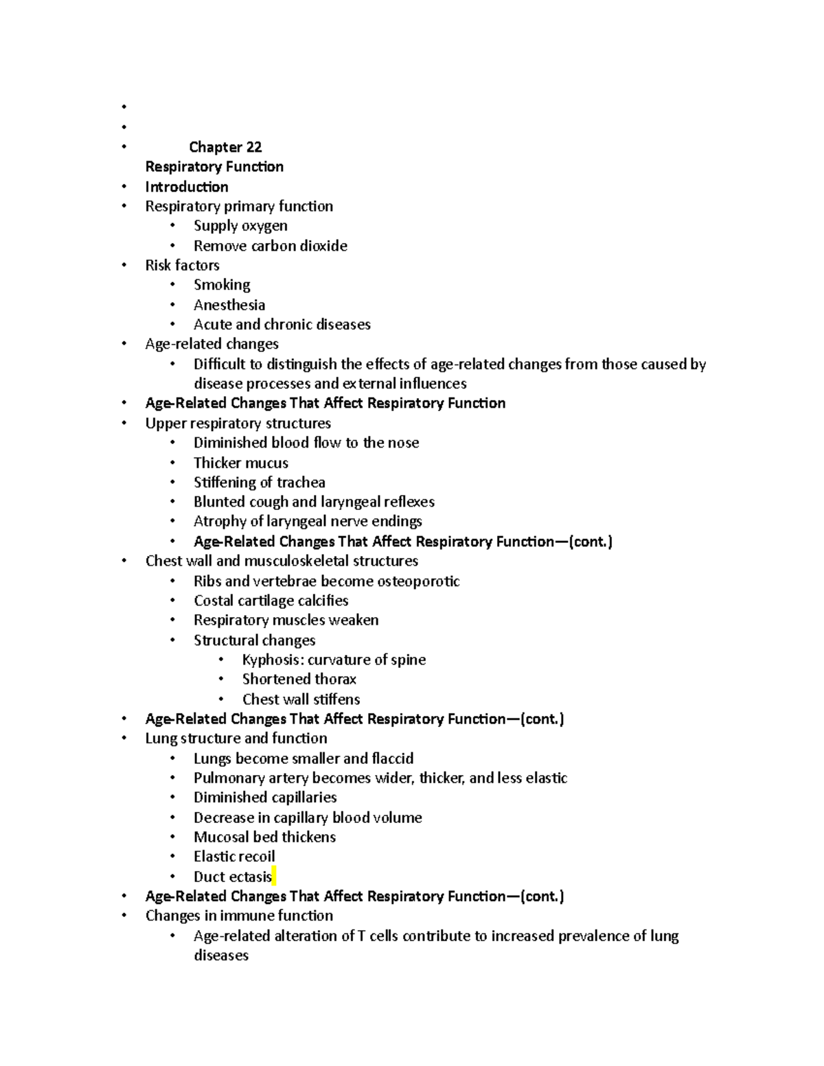Respiratory System in Elders - • • Chapter 22 Respiratory Function ...