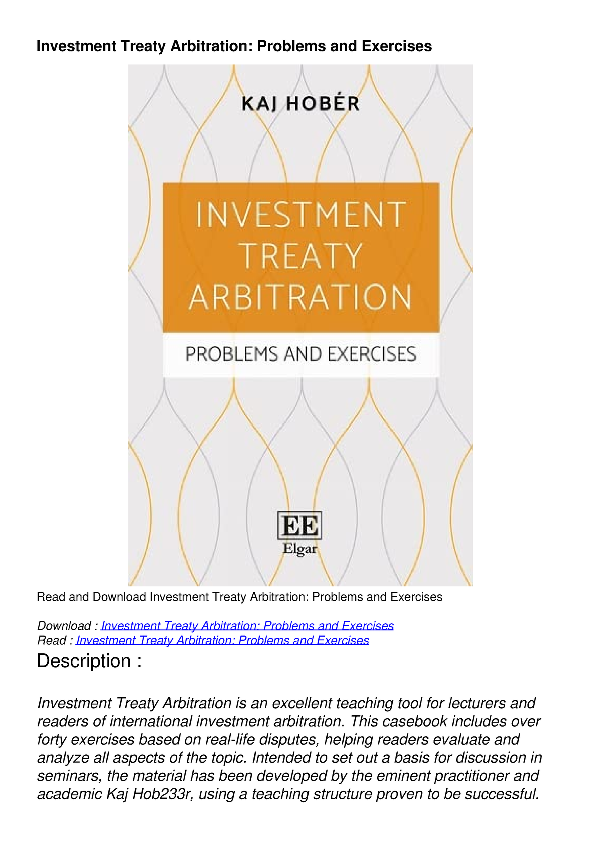 Pdf Investment Treaty Arbitration: Problems And Exercises DOWNLOAD ...