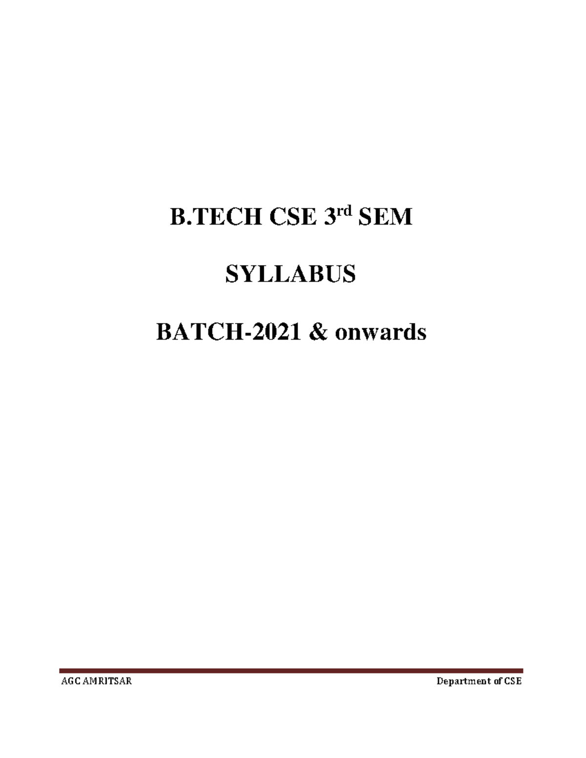 BTech CSE Sem 3 Syllabus 2021 Batch Onwards - B CSE 3rd SEM SYLLABUS ...