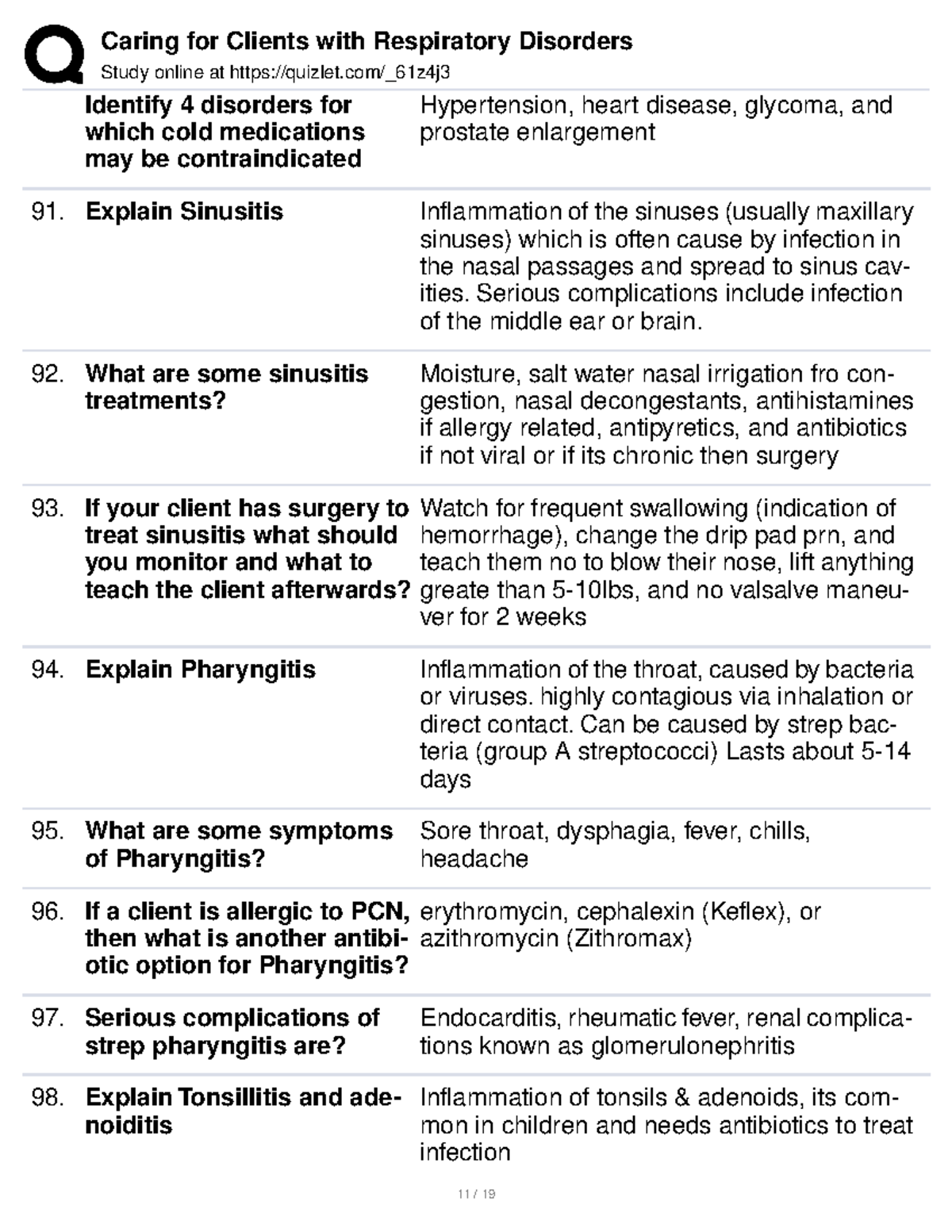 Caring for Clients with Respiratory Disorders 11 15 Study online at