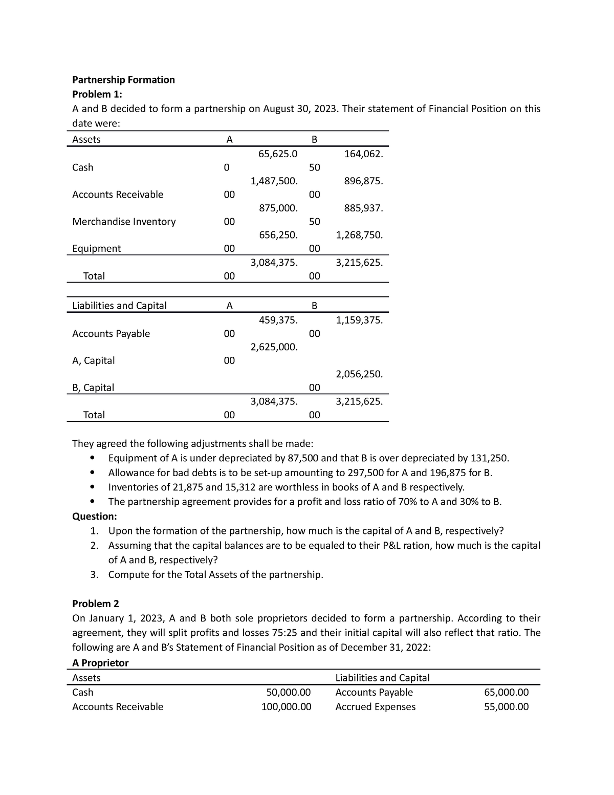 Partnership-Exercise-Questionnaire - Partnership Formation Problem 1: A ...