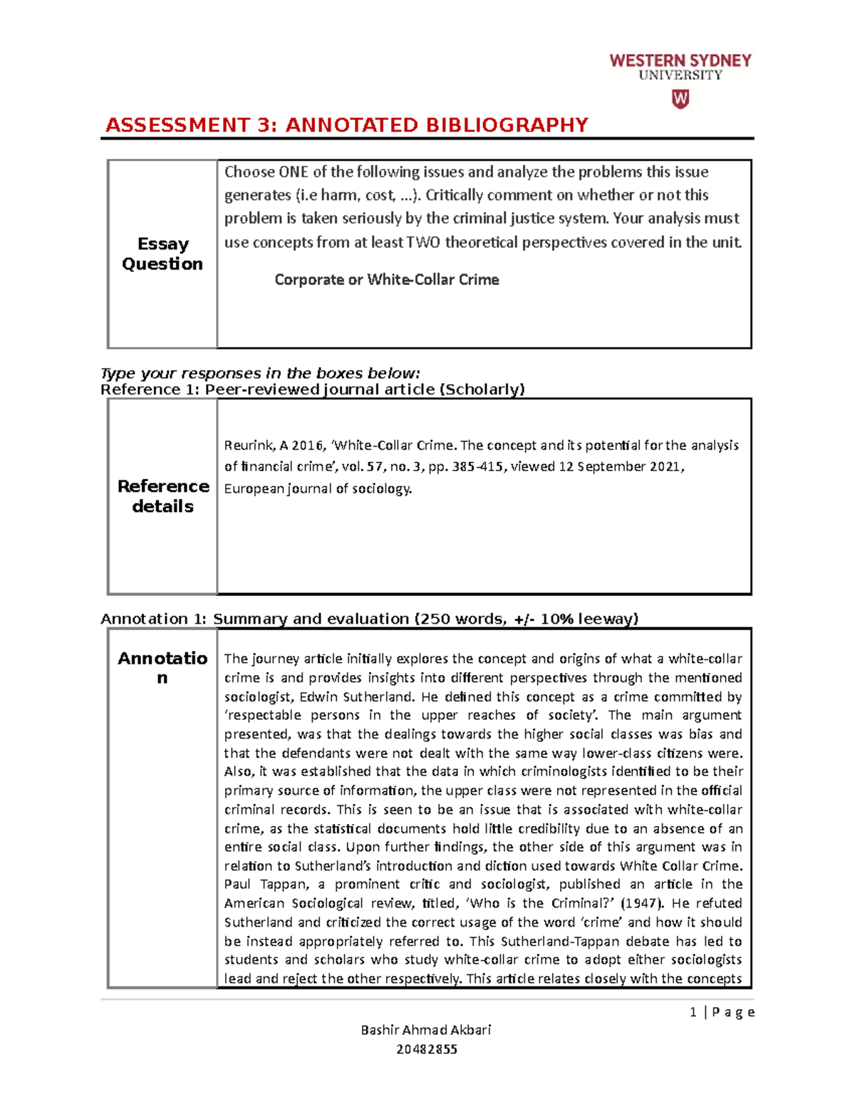 Bibliography Final - ASSESSMENT 3: ANNOTATED BIBLIOGRAPHY Essay ...