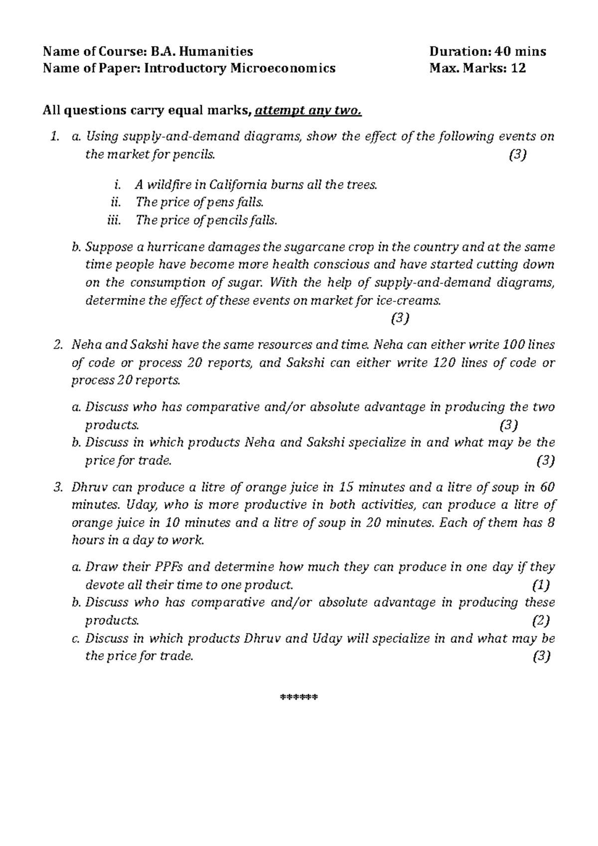 Internal 1 - Name of Course: B. Humanities Duration: 40 mins Name of ...