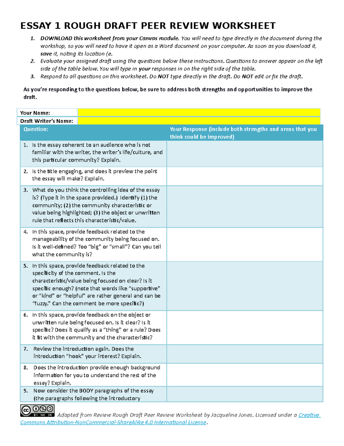 Essay 1 In-Class Workshop - ESSAY 1 ROUGH DRAFT PEER REVIEW WORKSHEET ...