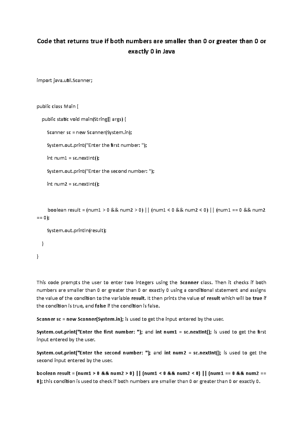 Code that returns true if both numbers are smaller than 0 or greater ...