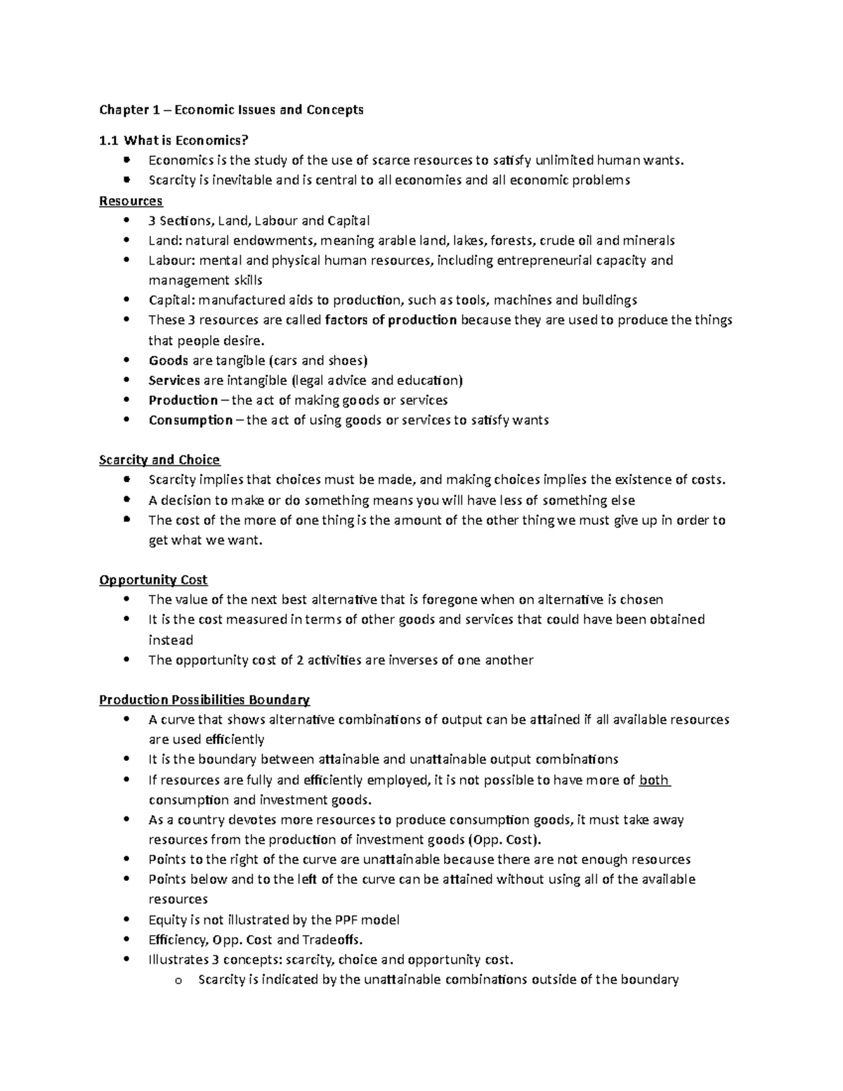 Textbook Notes - Chapter 1 – Economic Issues and Concepts 1 What is ...