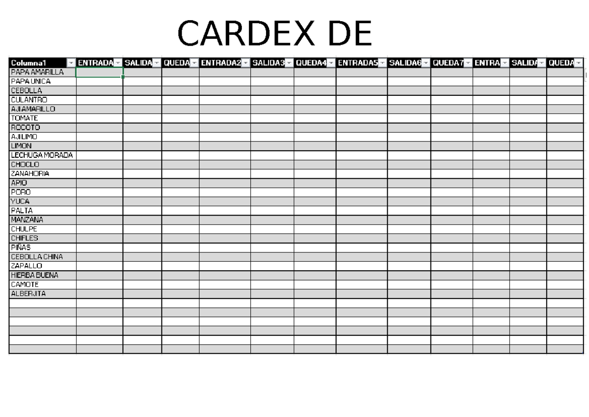 Cardex DE Verduras - Costos y presupuestos - CARDEX DE - Studocu