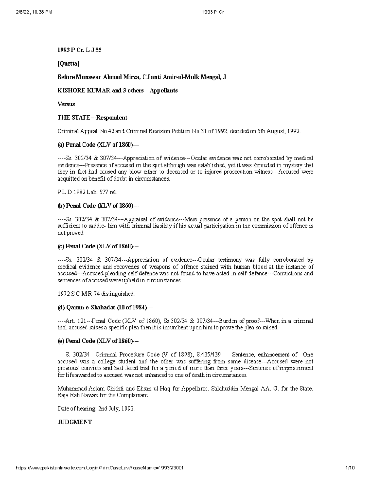 1993 P Cr - 1993 P Cr. L J 55 [Quetta] Before Munawar Ahmad Mirza, CJ ...