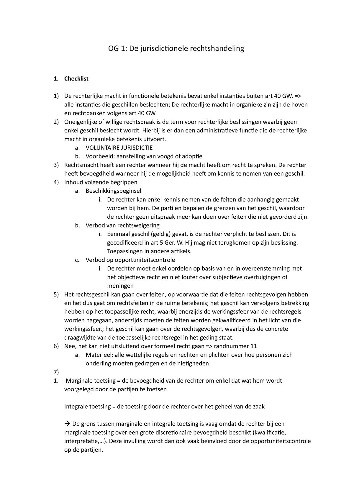 OG 1 - OG 1 - OG 1: De Jurisdictionele Rechtshandeling Checklist De ...