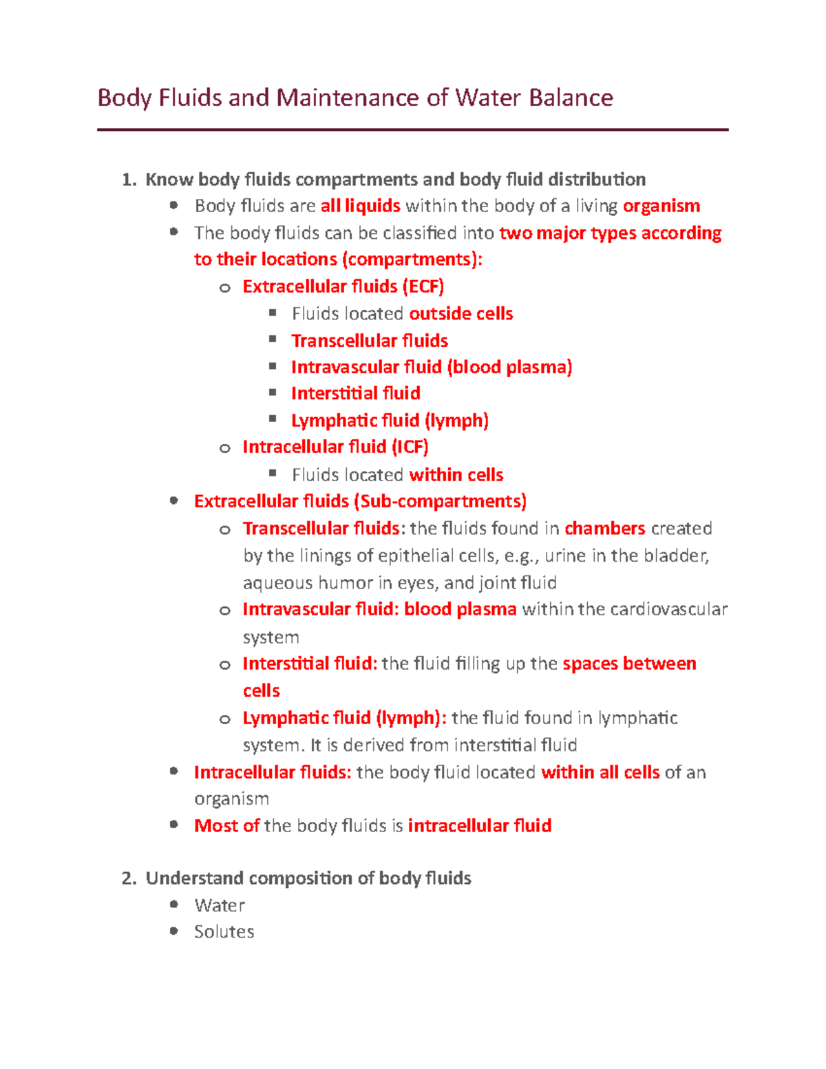 Body Fluids and Maintenance of Water Balance , urine in the bladder