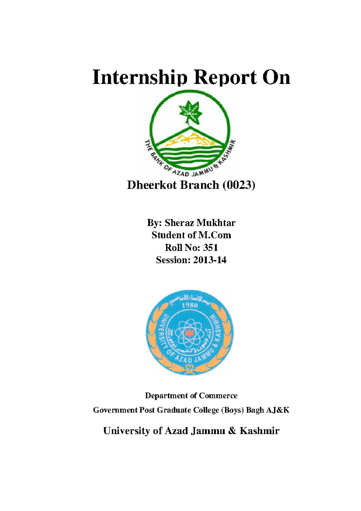 Scribd - Report - Internship Report On Dheerkot Branch (0023) By ...