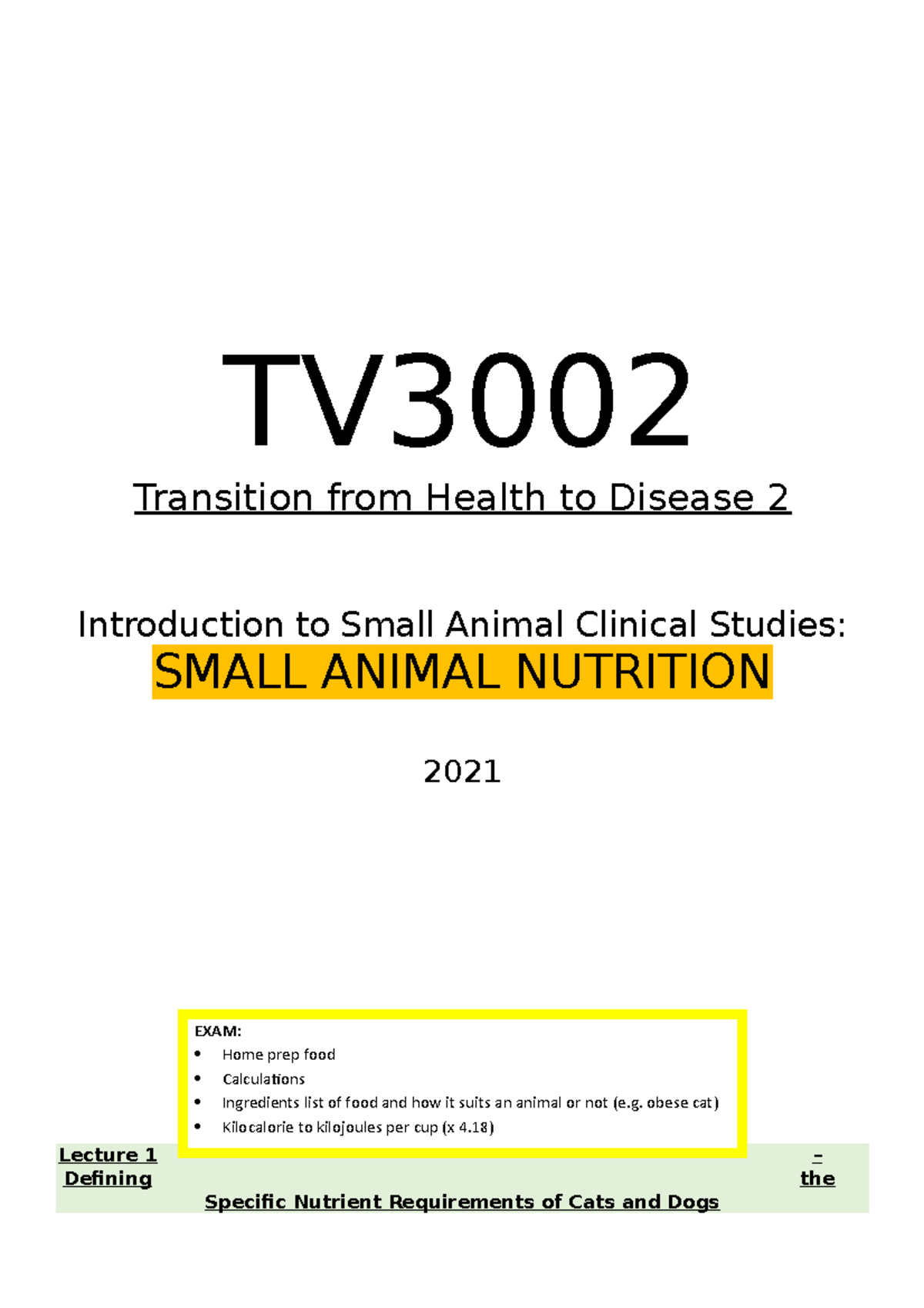 Nutrition Revision Notes TV Transition from Health to Disease 2