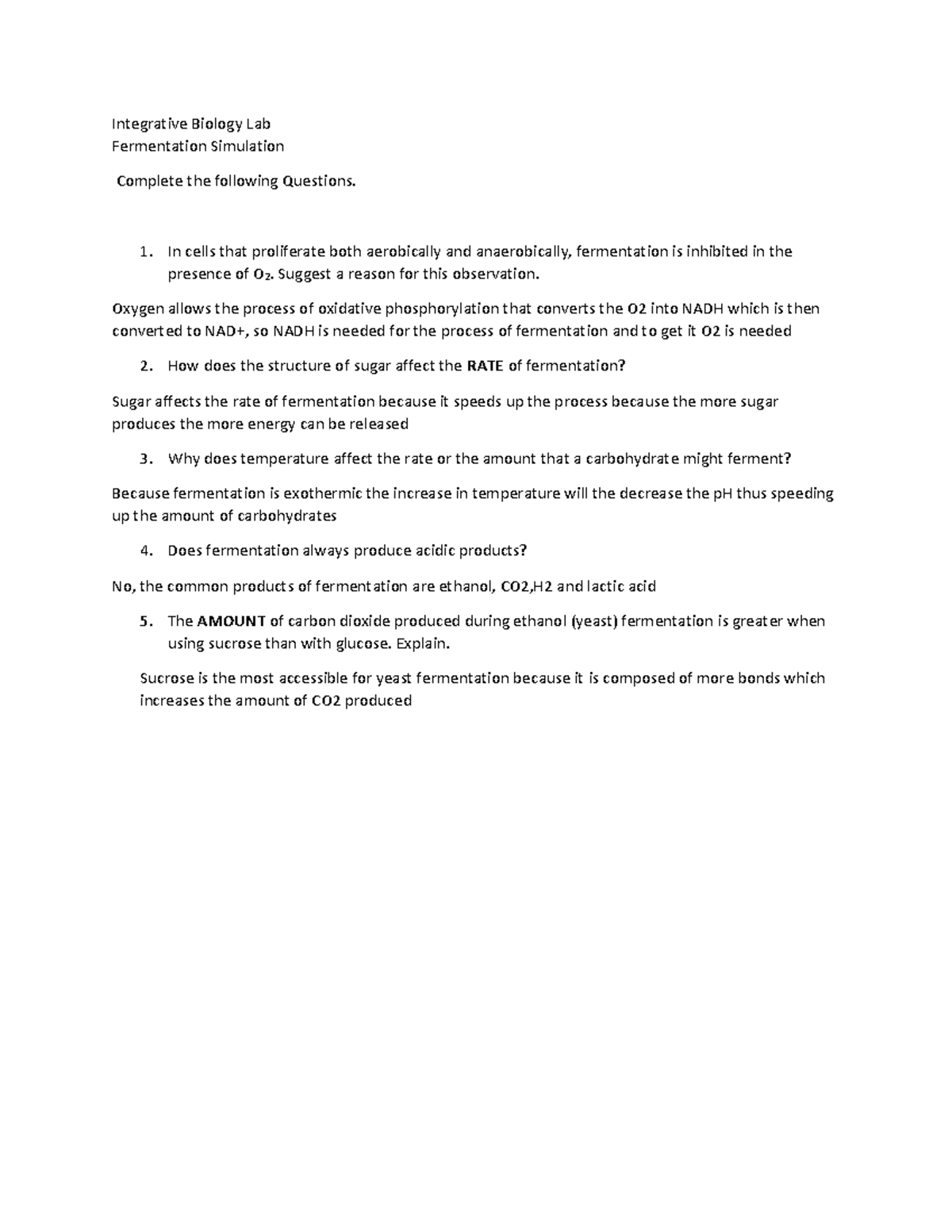 Fermentation Virtual Lab 205 Integrative Biology Lab Fermentation
