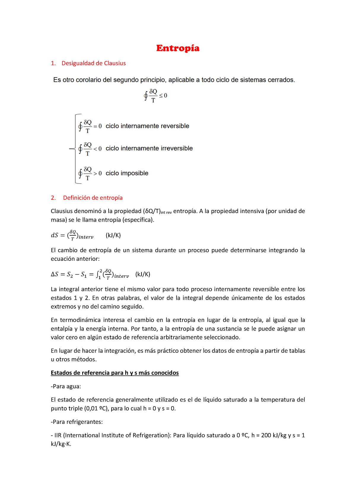 Apuntes De Termodinámica Entropía Entropía Desigualdad De Clausius Definición De Entropía 8344