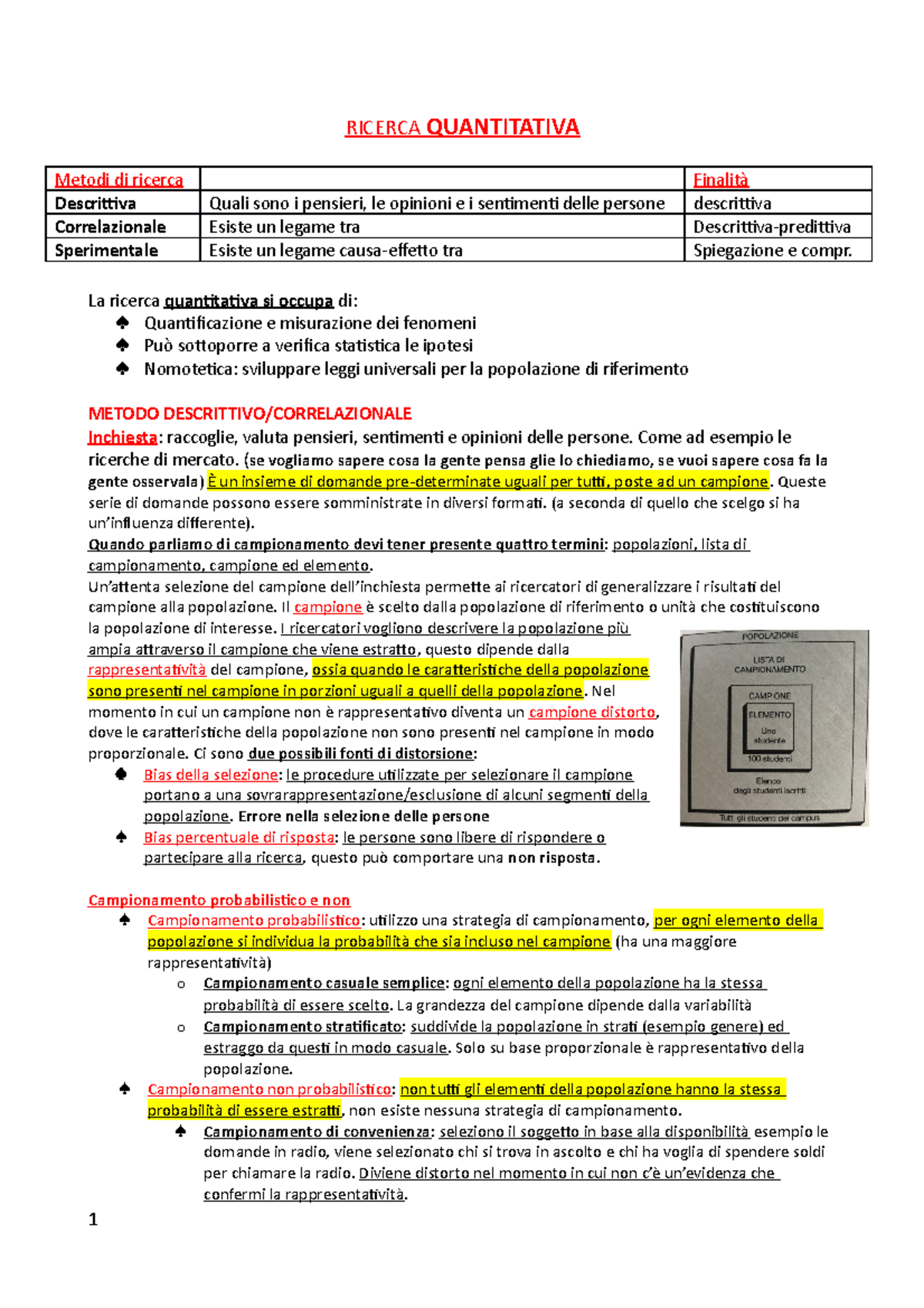 Riassunto Metodologia - RICERCA QUANTITATIVA Metodi di ricerca Finalità ...
