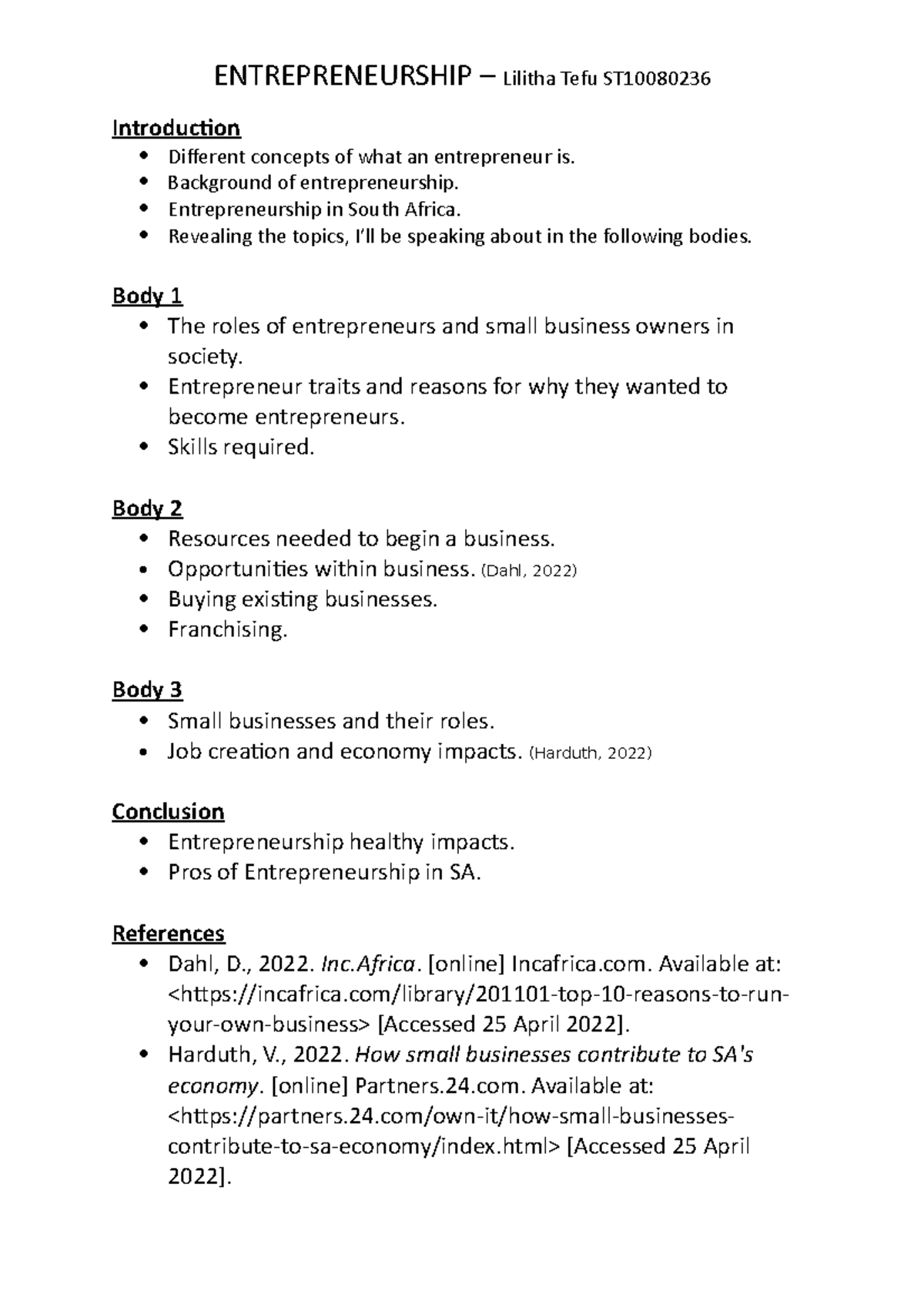 Essay Plan for Communications - ENTREPRENEURSHIP – Lilitha Tefu ST ...