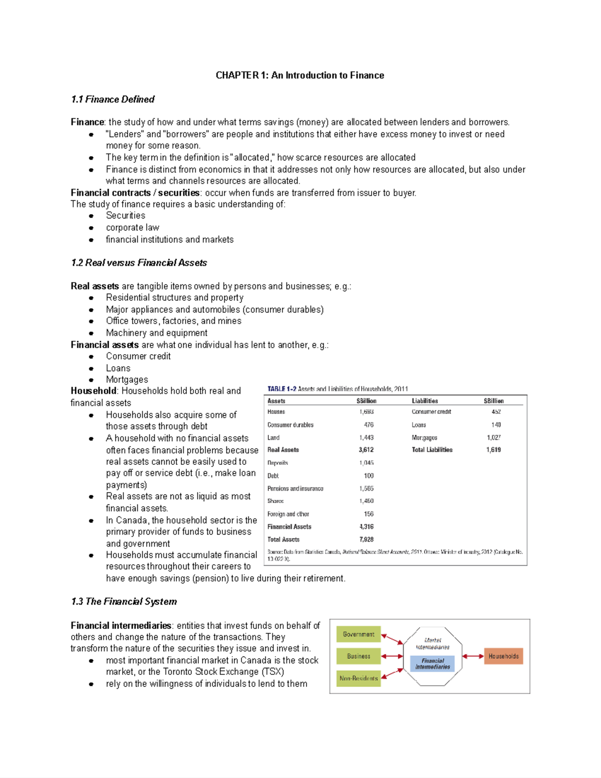 COMM 308 Ch 1 - Chapter 1 notes - CHAPTER 1: An Introduction to Finance ...