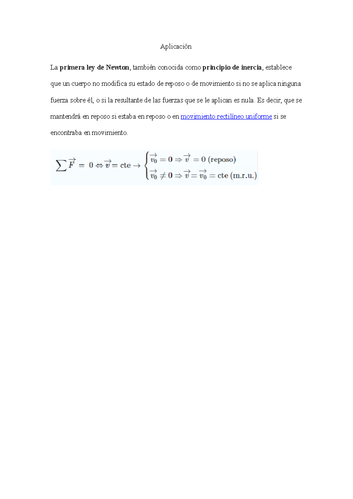 Aplicación Ley De Newton Aplicación La Primera Ley De Newton También Conocida Como Principio 0754