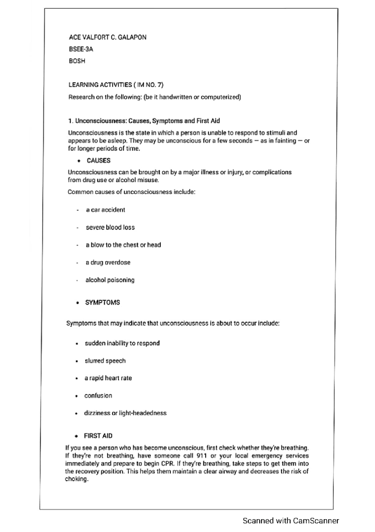 BOSH IM#7 - Activities and Assignment on the subject Basic Occupational ...
