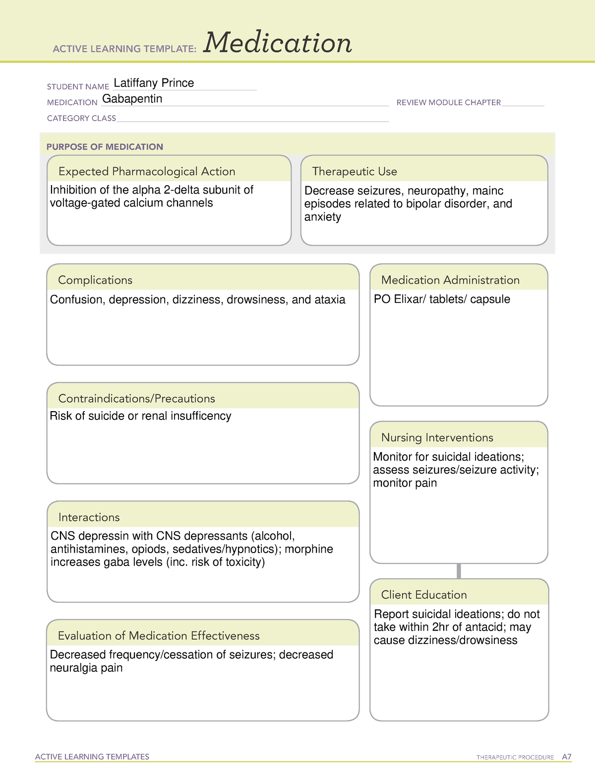 Gabapentin Med Template ACTIVE LEARNING TEMPLATES THERAPEUTIC