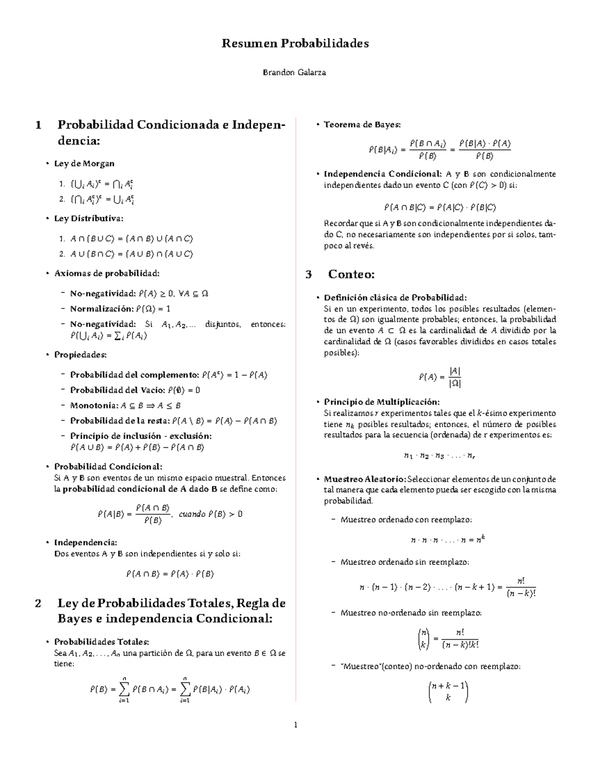 Resumen Probabilidades - Resumen Probabilidades Brandon Galarza 1 ...