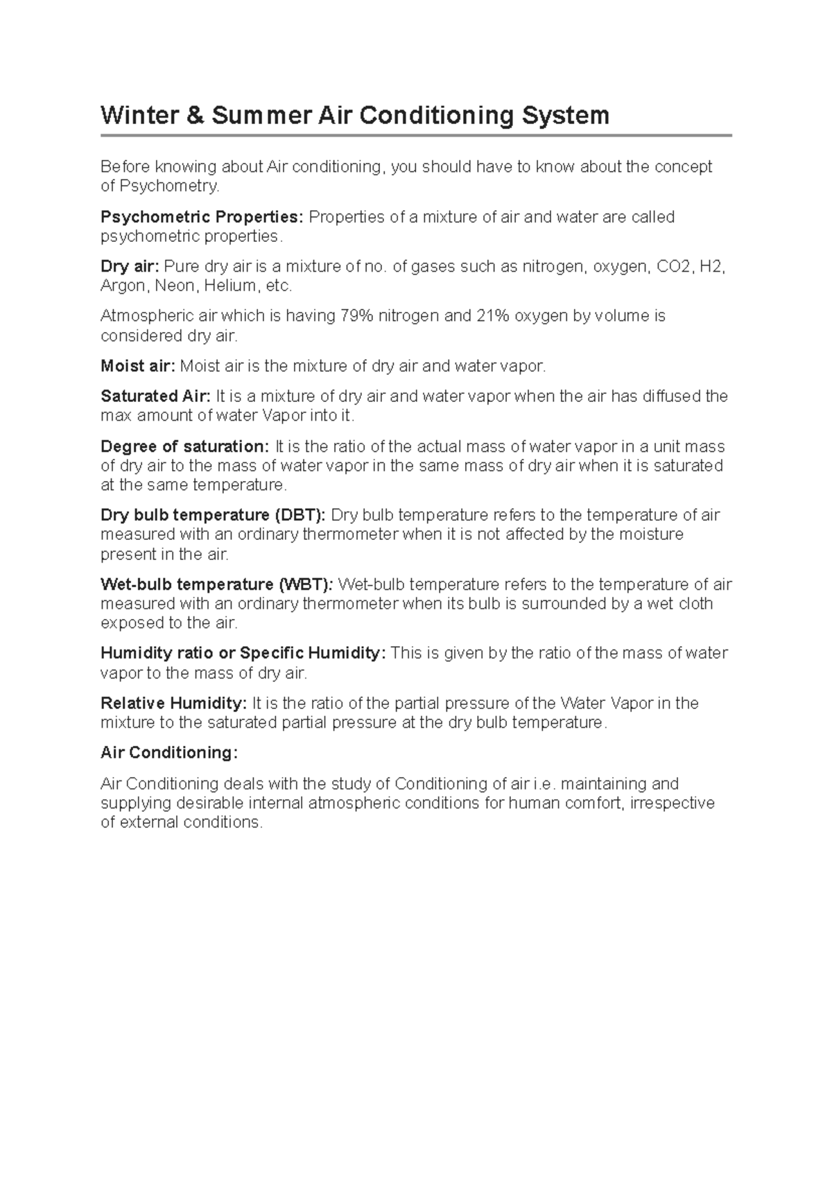 Winter - Psychometric Properties: Properties of a mixture of air and ...