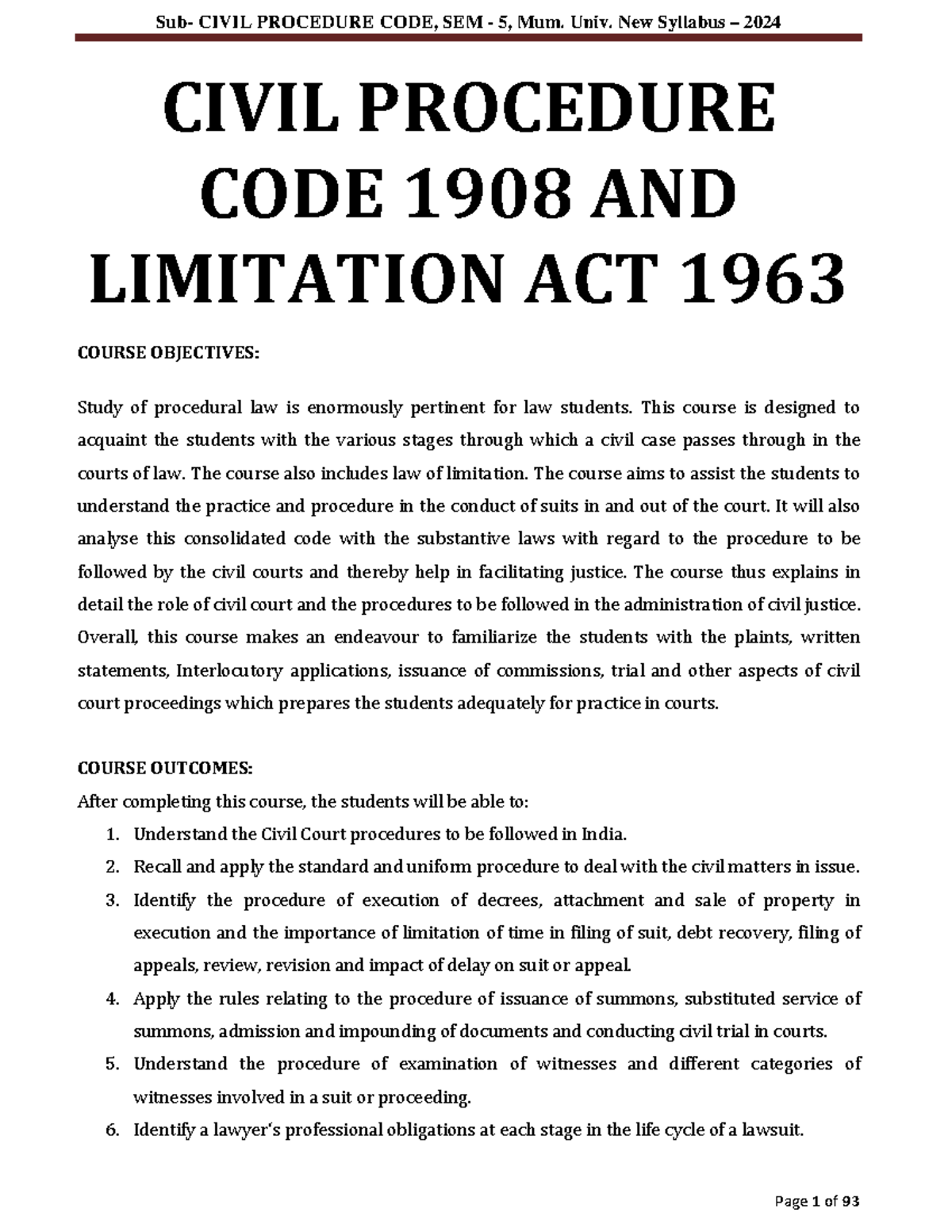 Civil Procedure CODE 1908 AND Limitation ACT 1963 2 - CIVIL PROCEDURE ...