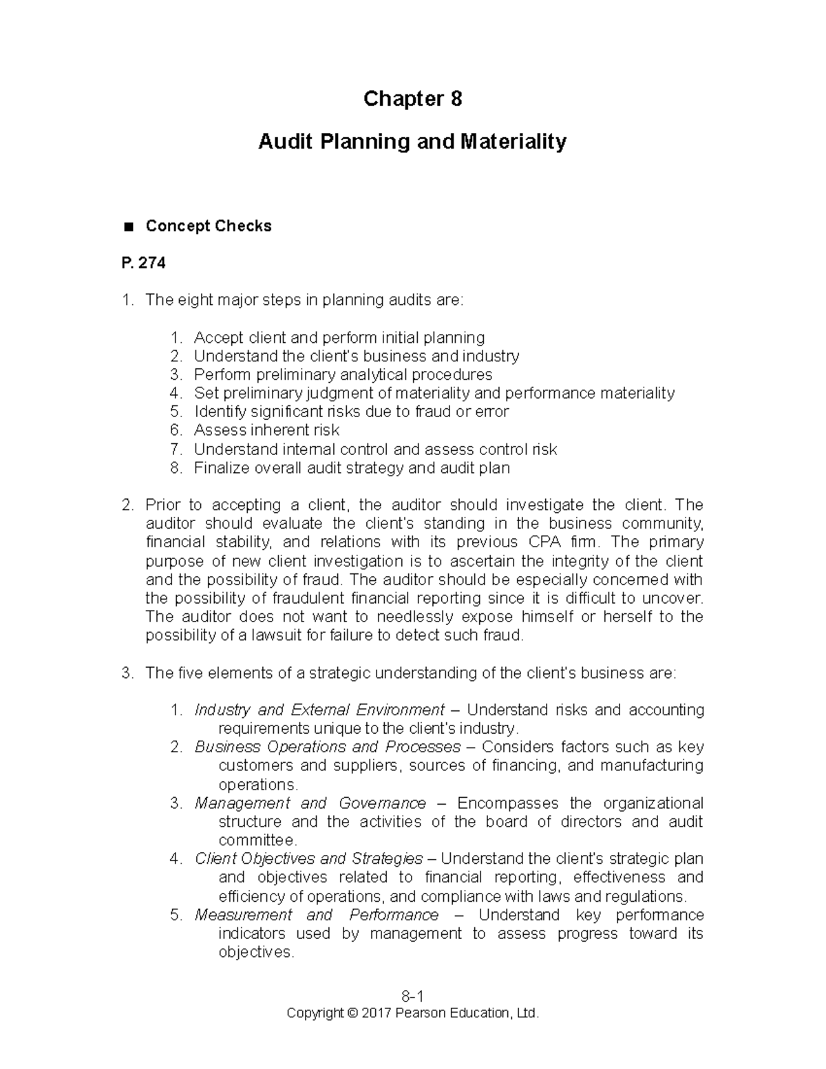 Arens Auditing 16e Sm 08 - Chapter 8 Audit Planning And Materiality ...