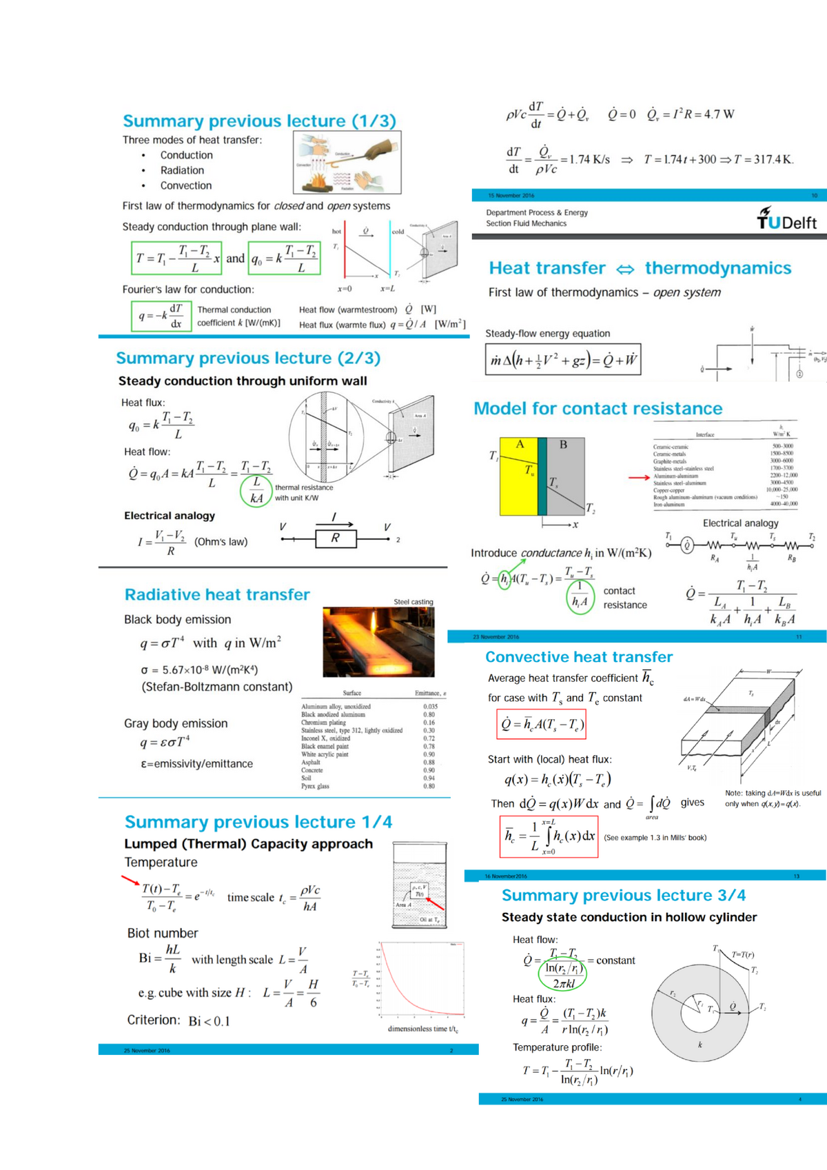 Overzicht Formules Warmte Overdracht Dt Summary Previous Lecture W Three Modes Of Heat