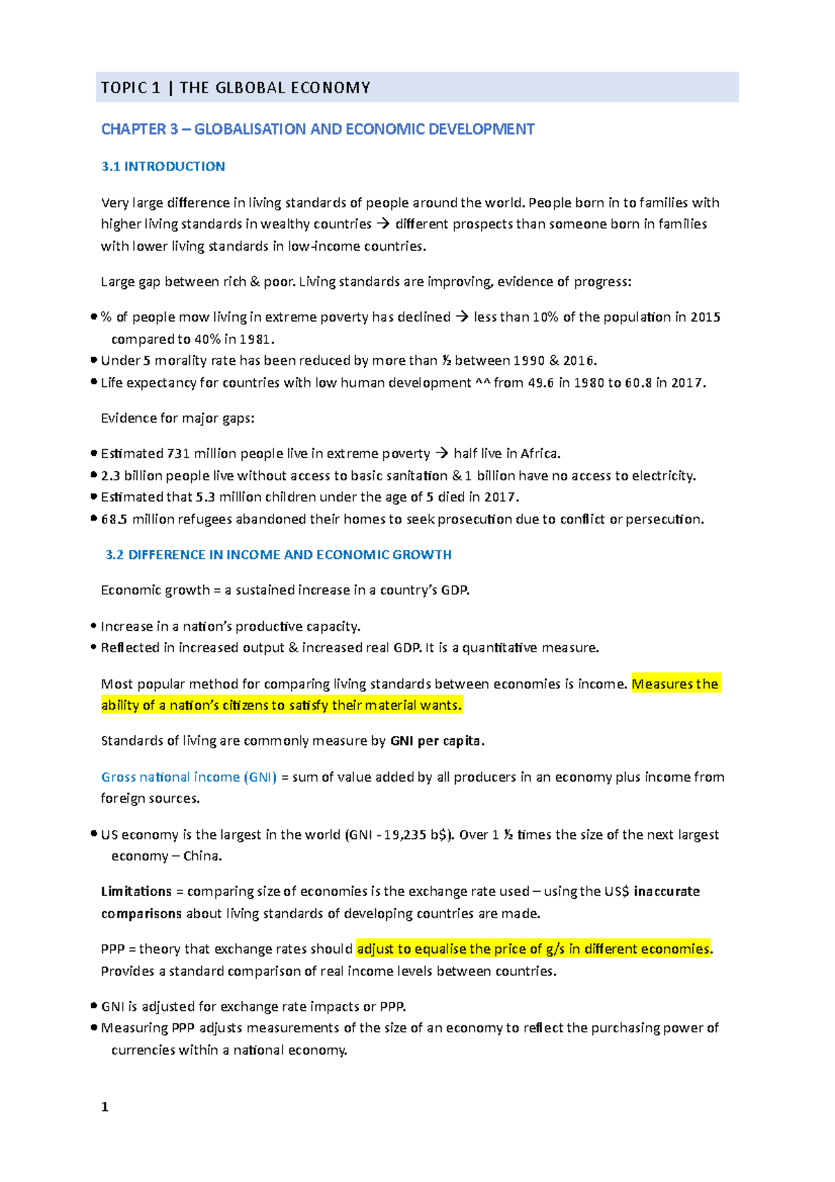 Chapter 3 - Economics notes - TOPIC 1 | THE GLBOBAL ECONOMY CHAPTER 3 ...