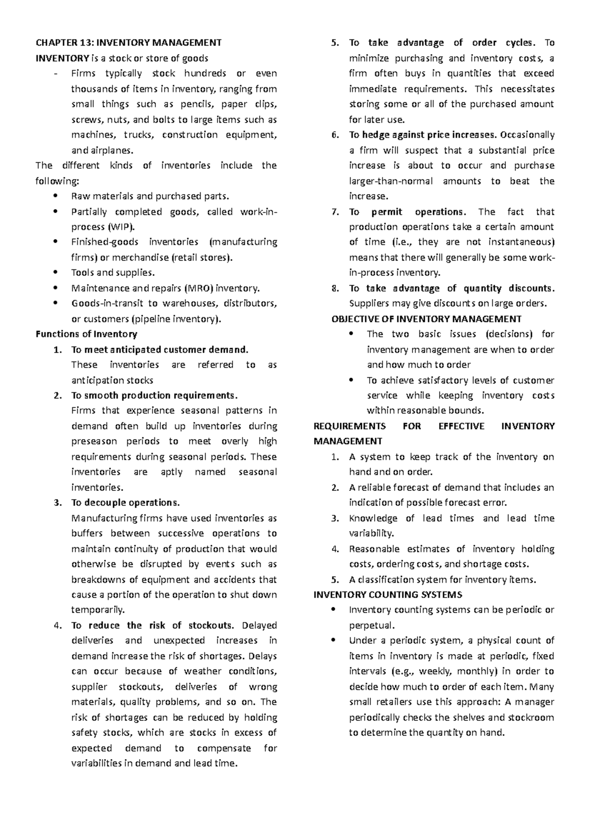 Chapter 1317 Lecture notes CHAPTER 13 INVENTORY MANAGEMENT