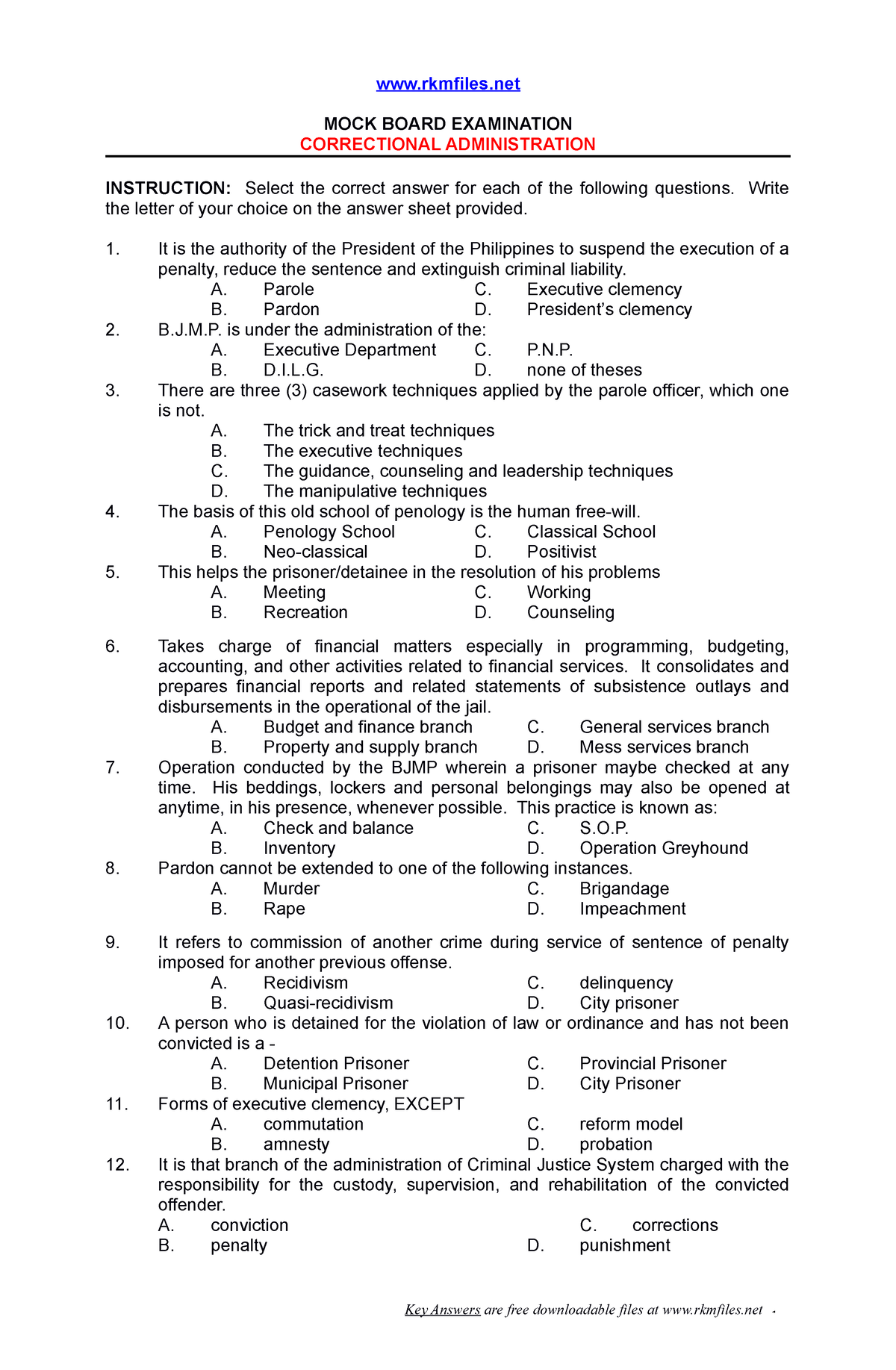 Correctional Administration - Rkmfiles MOCK BOARD EXAMINATION ...