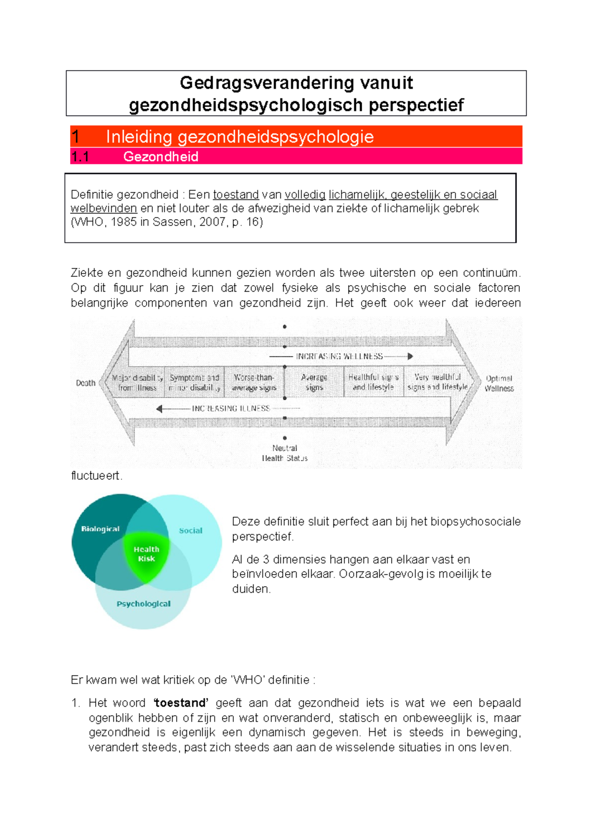 Samenvatting - Gedragsverandering Vanuit Gezondheidspsychologisch ...