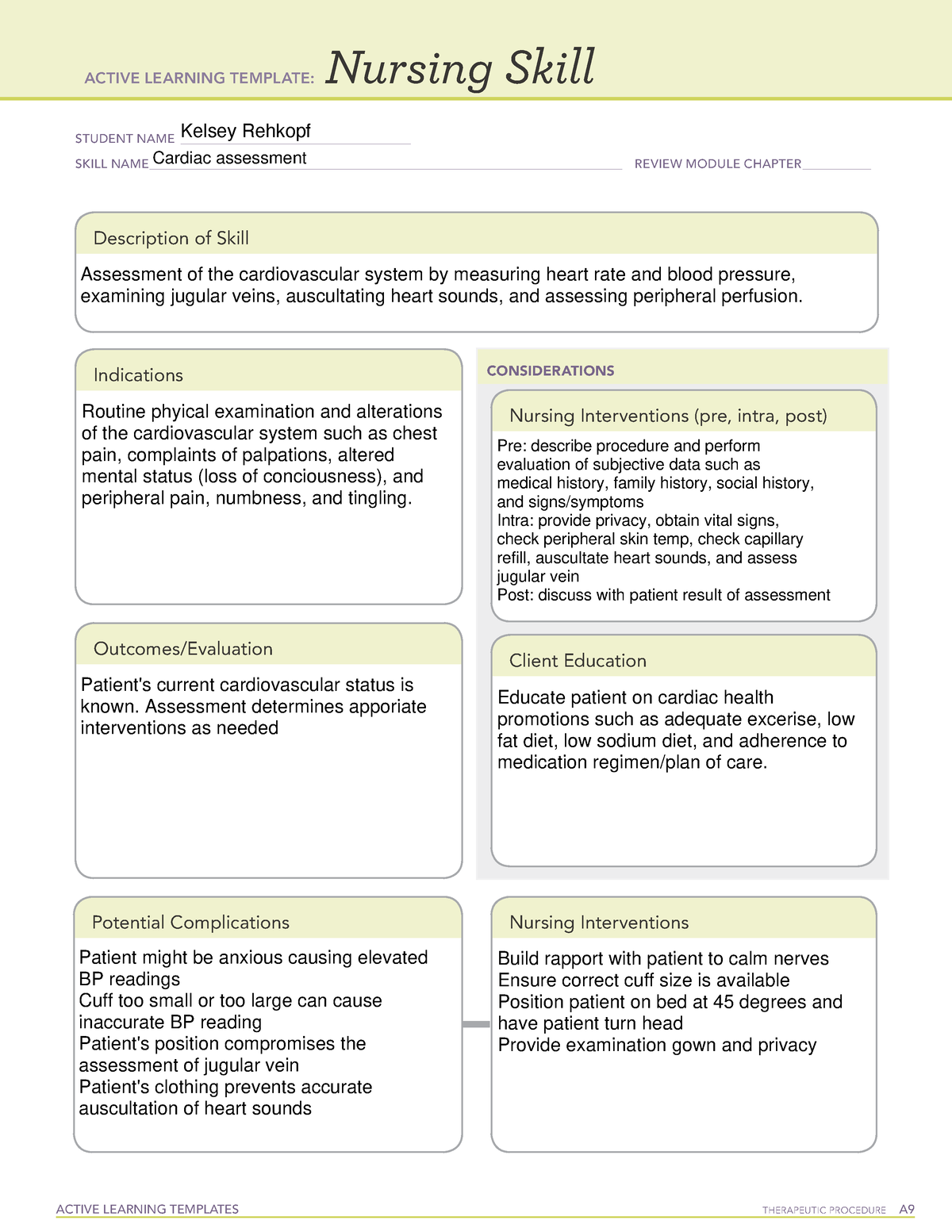 Cardiac Assessment ATI Active Learning Template ACTIVE LEARNING 