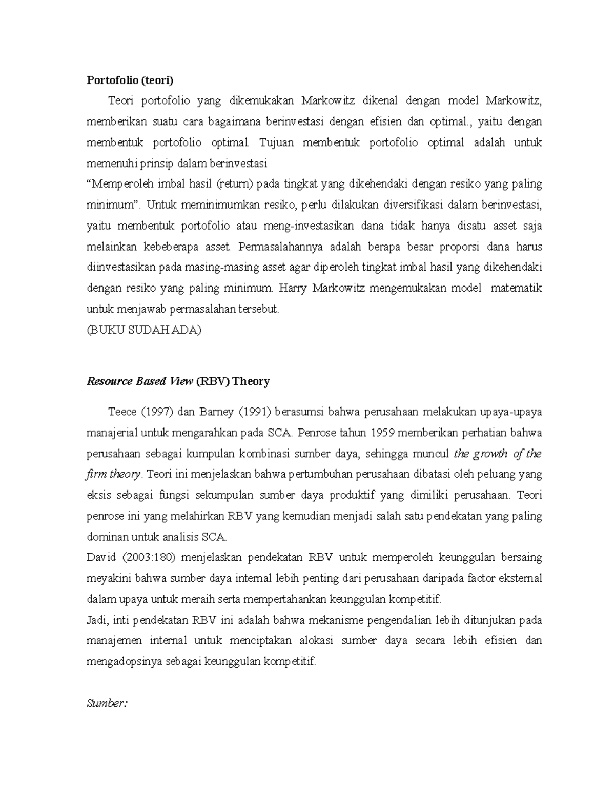 Portofolio teori dan Resource Based View (RBV) Theory - Portofolio ...