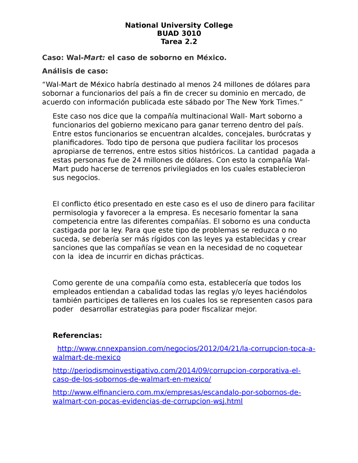 Docx Docx National University College BUAD Tarea Caso Wal Mart El Caso De