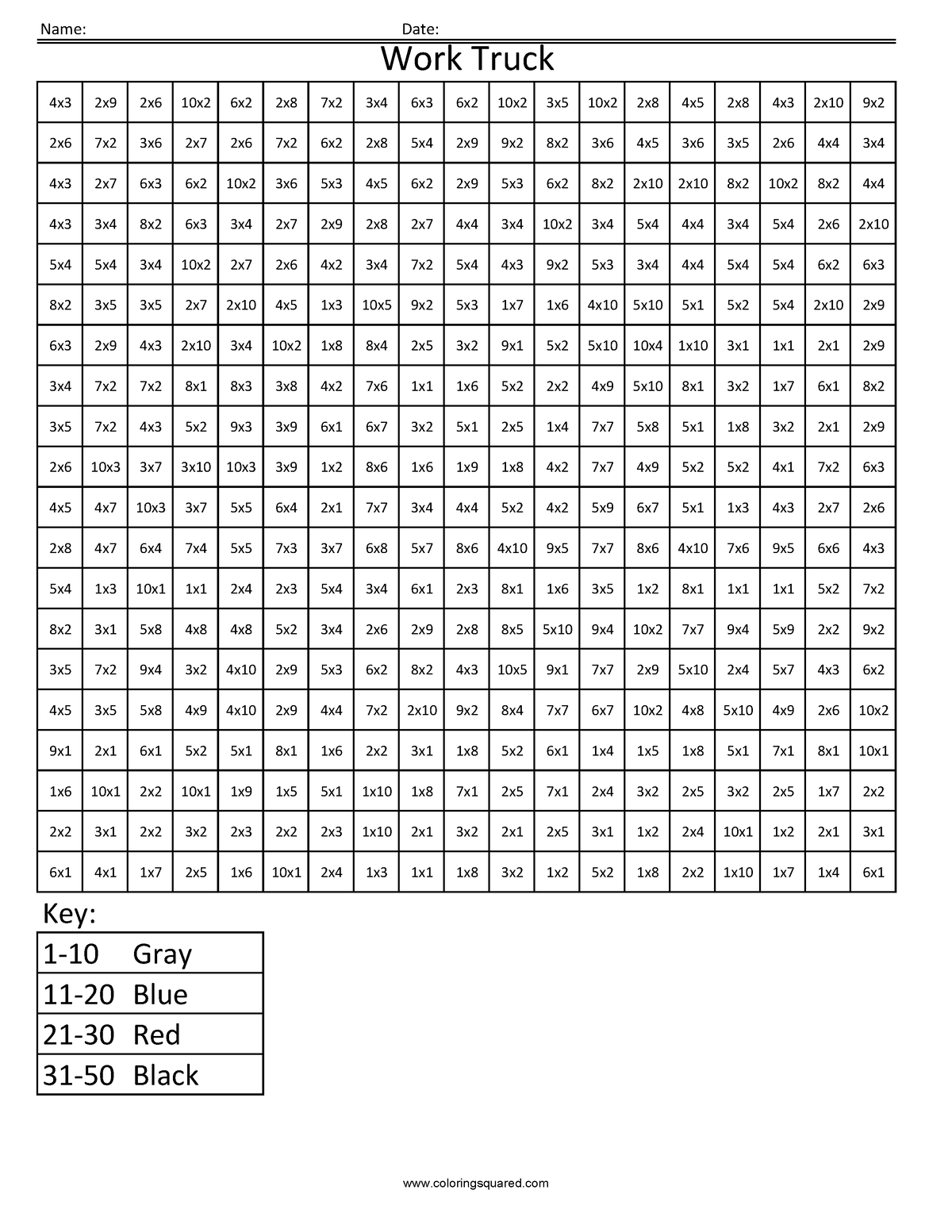 Free Multiplication Worksheets MMEC5 Worktruck Math for Kids - Name ...