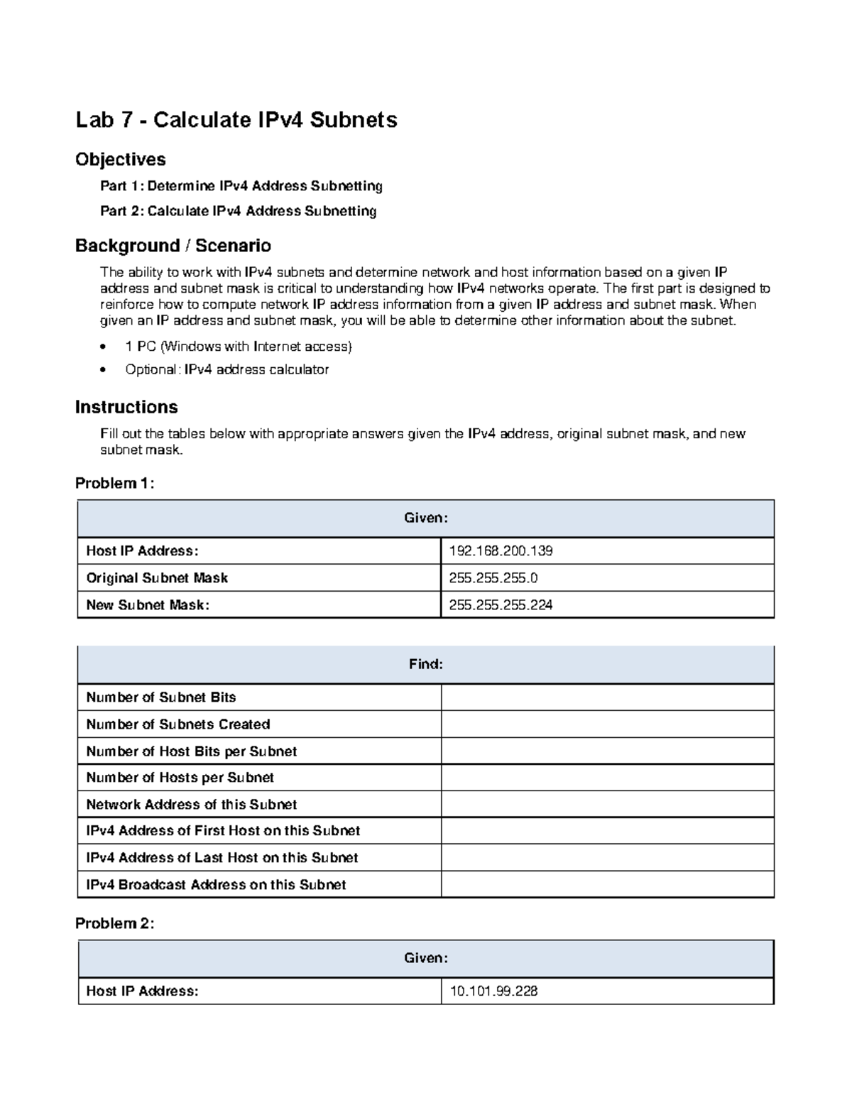 2022 Lab 7 - Calculate IPv4 Subnets - Lab 7 - Calculate IPv4 Subnets ...